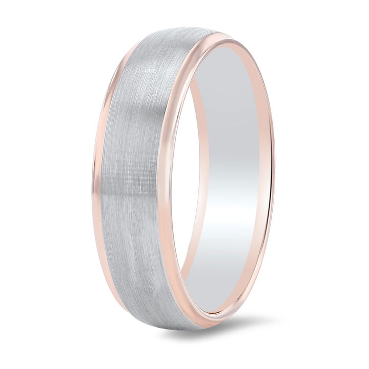 White And Yellow Gold 14K Two Tone Matte Step Edge 6.5mm Wedding Band