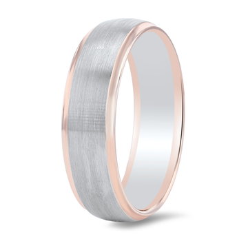 Two Tone Matte Step Edge 6.5mm Wedding Band In White And Yellow Gold 14K