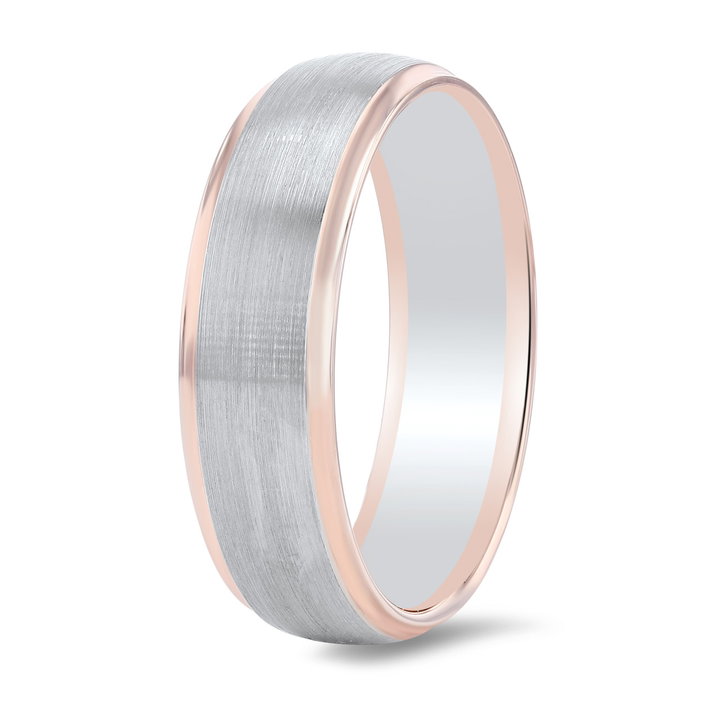 Two Tone Matte Step Edge 6.5mm Wedding Band In White And Yellow Gold 14K