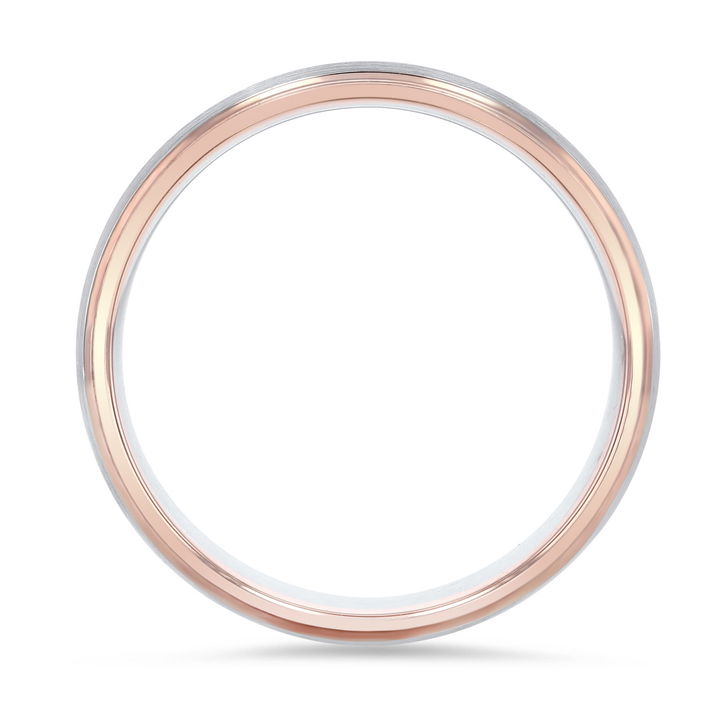 White And Yellow Gold 14K Two Tone Matte Step Edge 6.5mm Wedding Band