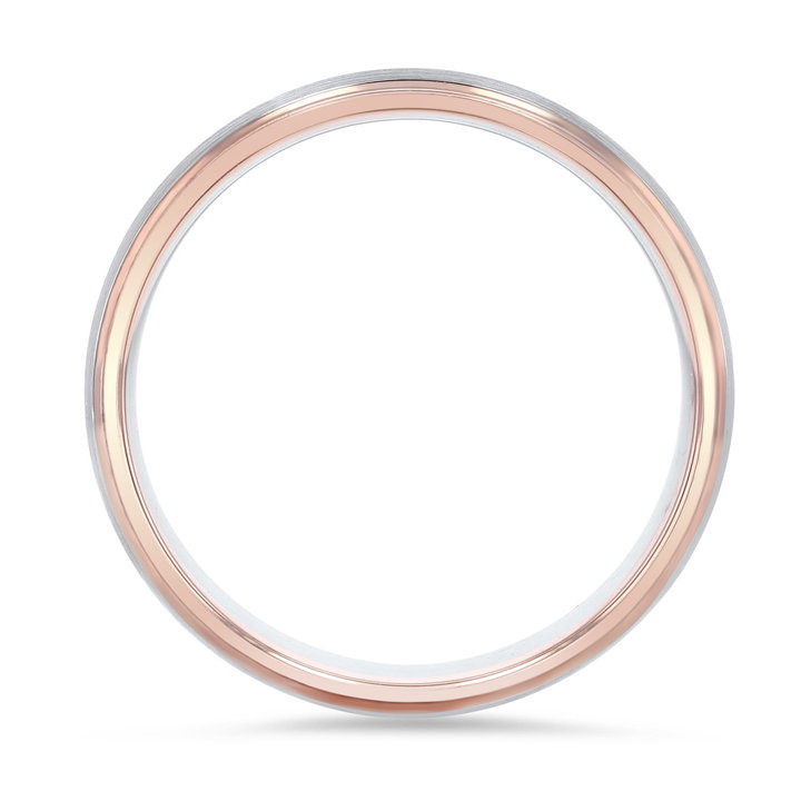 Two Tone Matte Step Edge 6.5mm Wedding Band In White And Yellow Gold 14K