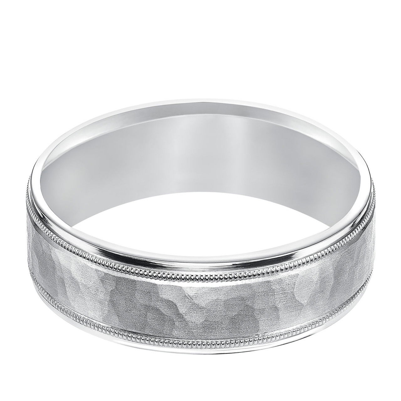 Hammered Milgrain 7mm Wedding Band
