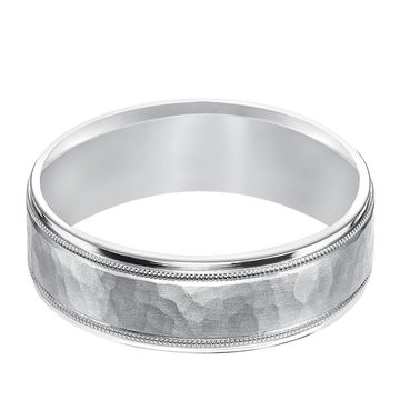 Hammered Milgrain 7mm Wedding Band In White Gold 14K