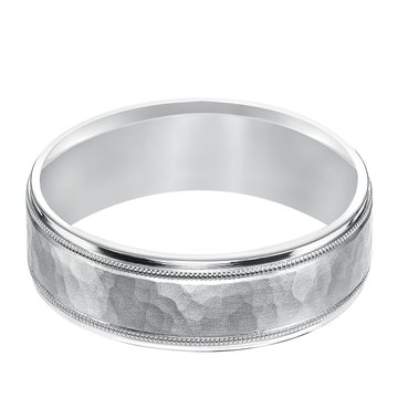 Hammered Milgrain 7mm Wedding Band In White Gold 14K