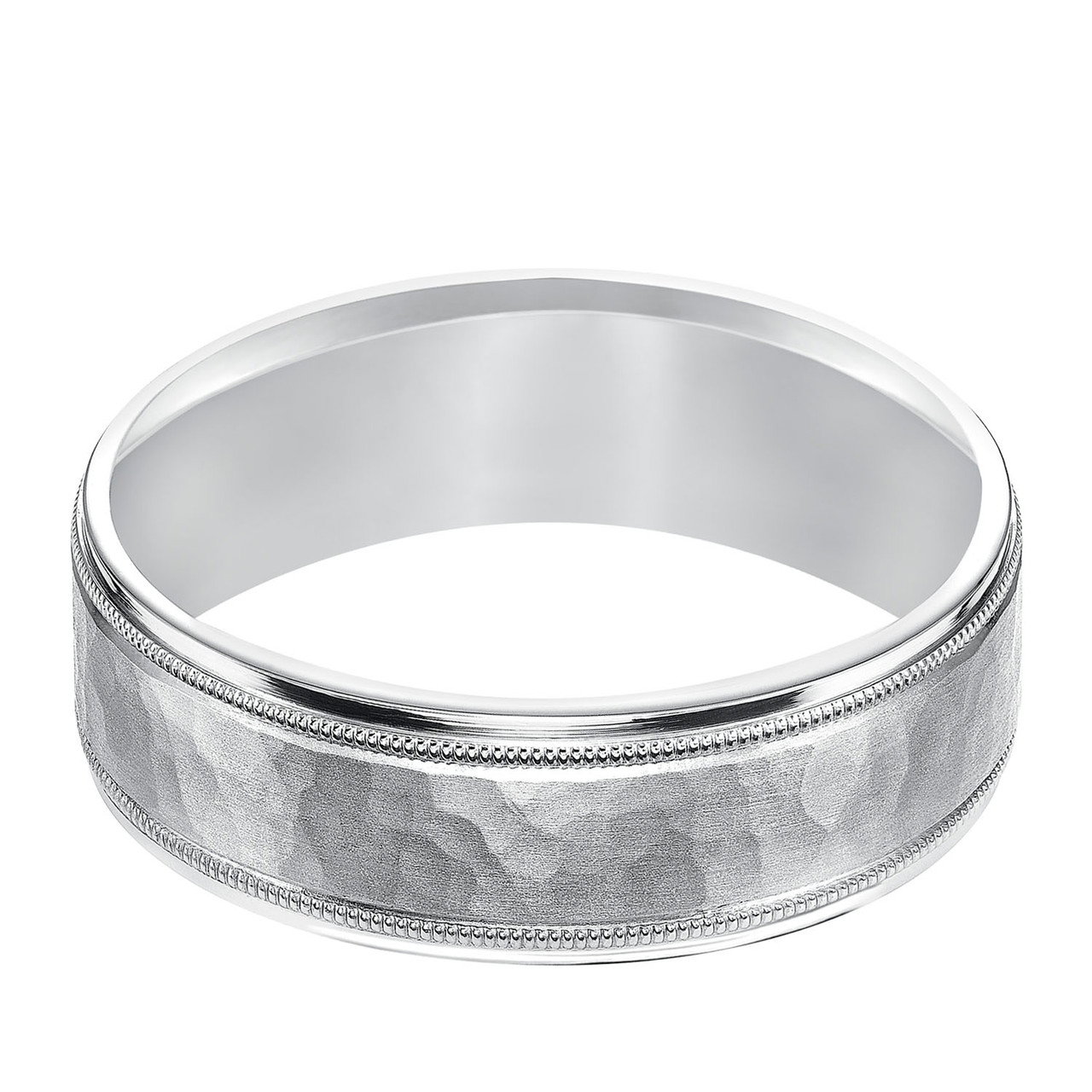 Hammered Milgrain 7mm Wedding Band 0