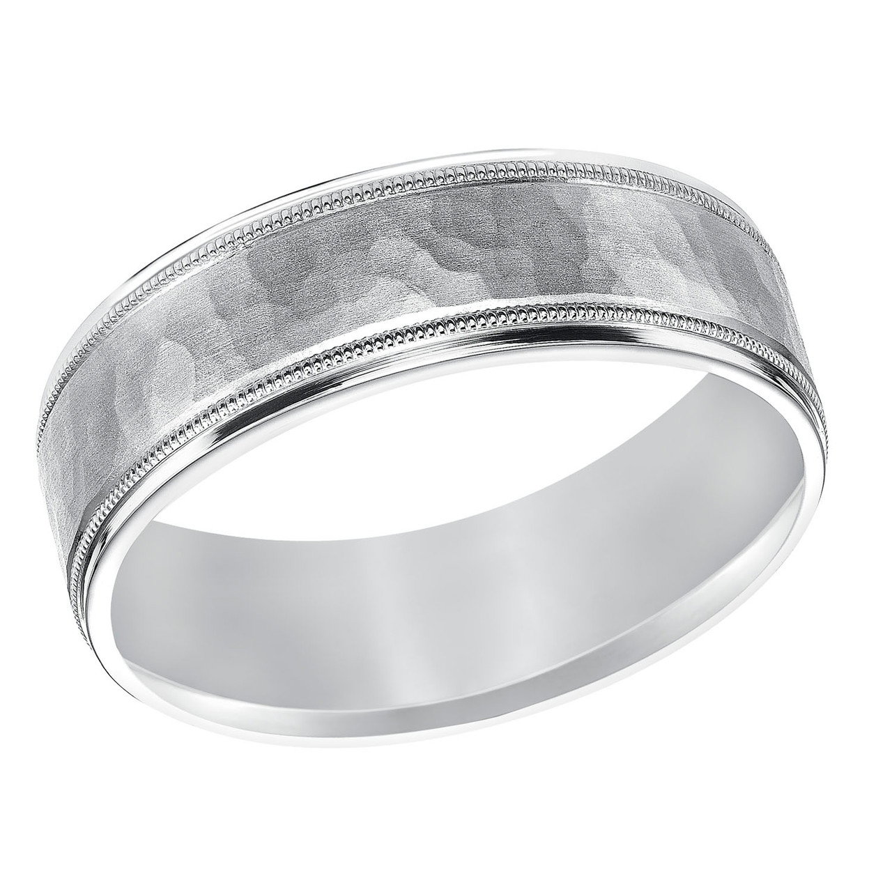 Hammered Milgrain 7mm Wedding Band 1