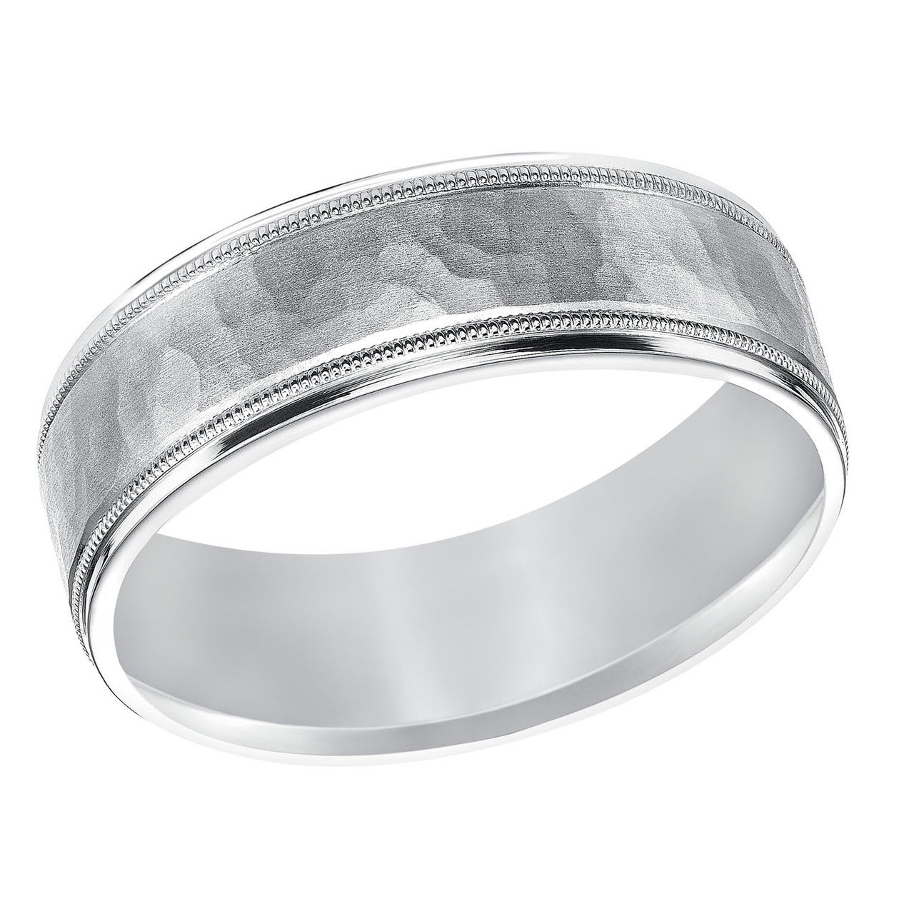 Hammered Milgrain 7mm Wedding Band