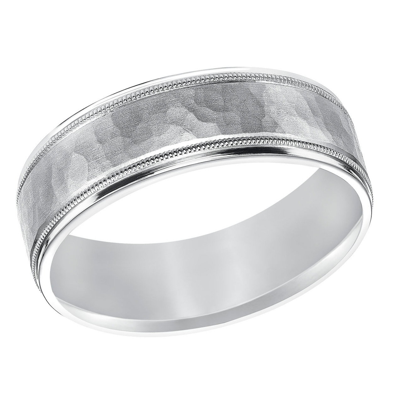 Hammered Milgrain 7mm Wedding Band 1