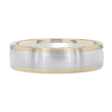 Two Tone Matte 6mm Wedding Band In White And Yellow Gold 14K