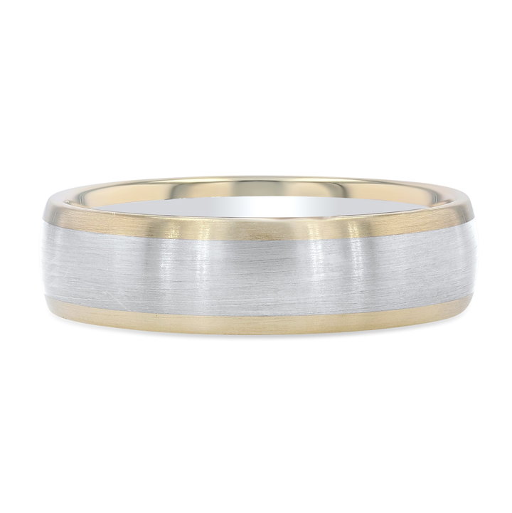 Two Tone Matte 6mm Wedding Band In White And Yellow Gold 14K