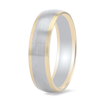 Two Tone Matte 6mm Wedding Band In White And Yellow Gold 14K