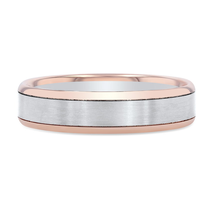 Matte Polished Edge 5.5mm Wedding Band In White And Yellow Gold 14K