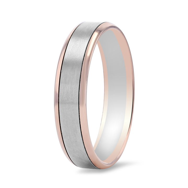 White And Yellow Gold 14K Matte Polished Edge 5.5mm Wedding Band