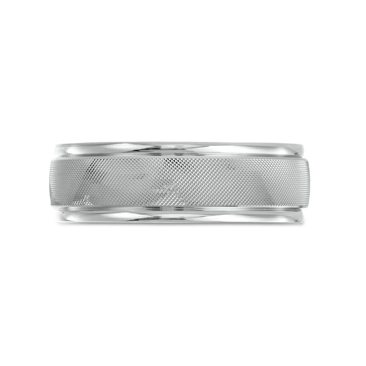 Bead Textured 7mm Wedding Band In White Gold 14K