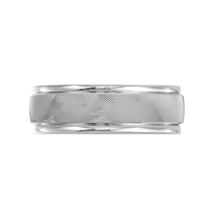 Bead Textured 7mm Wedding Band In White Gold 14K