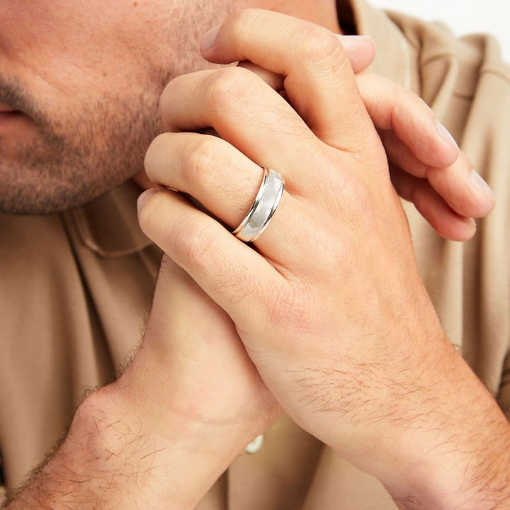 Bead Textured 7mm Wedding Band In White Gold 14K