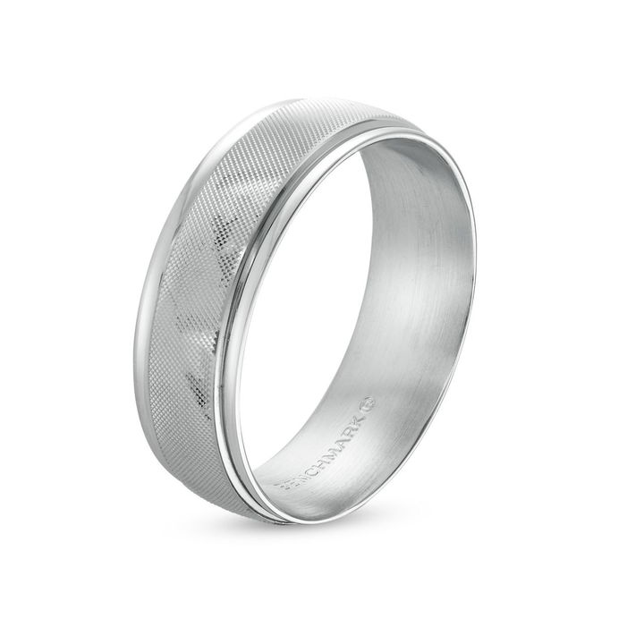 Bead Textured 7mm Wedding Band In White Gold 14K