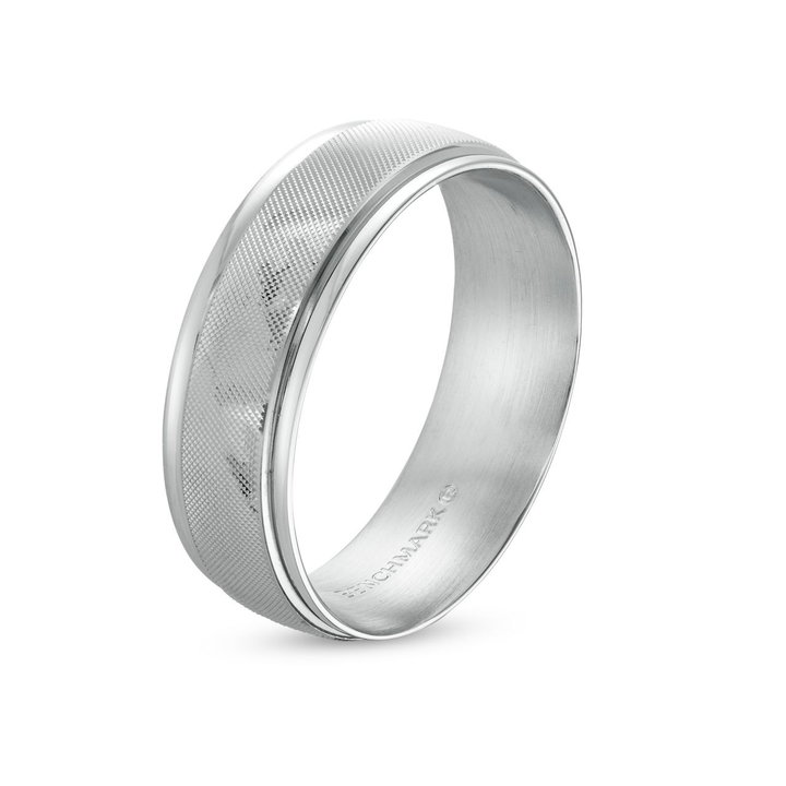 Bead Textured 7mm Wedding Band In White Gold 14K