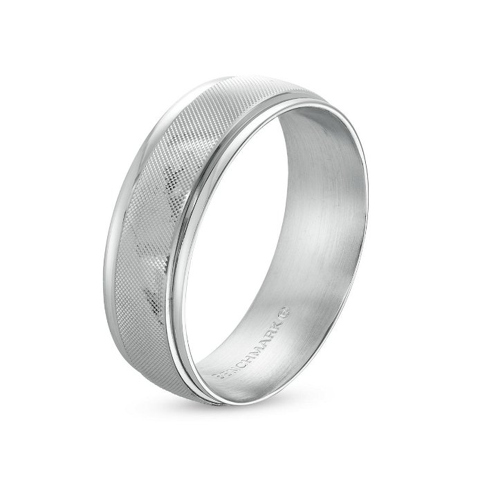 White Gold 14K Bead Textured 7mm Wedding Band