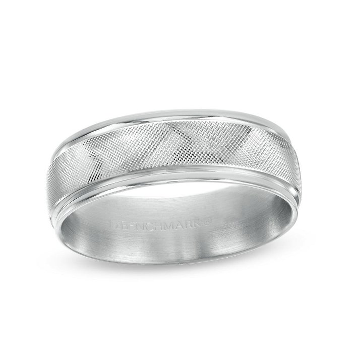 White Gold 14K Bead Textured 7mm Wedding Band