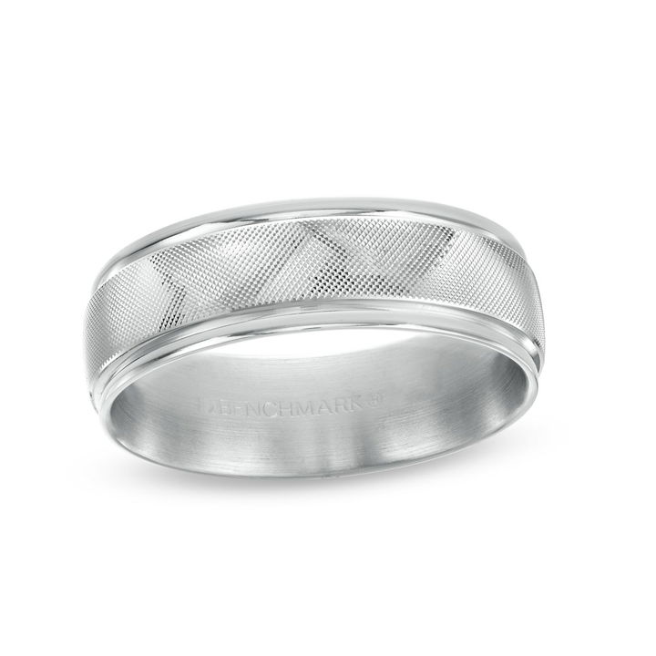 Bead Textured 7mm Wedding Band In White Gold 14K