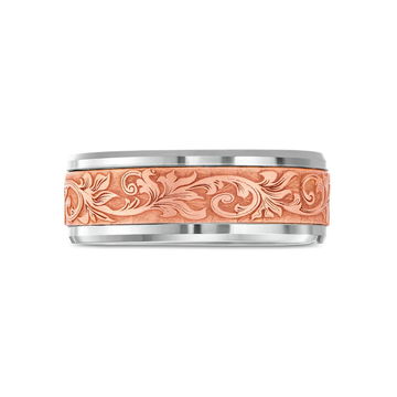 Carved Filigree 8mm Wedding Band In White Gold 14K