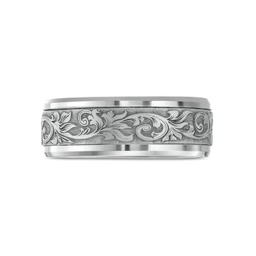 Carved Filigree 8mm Wedding Band In White Gold 14K