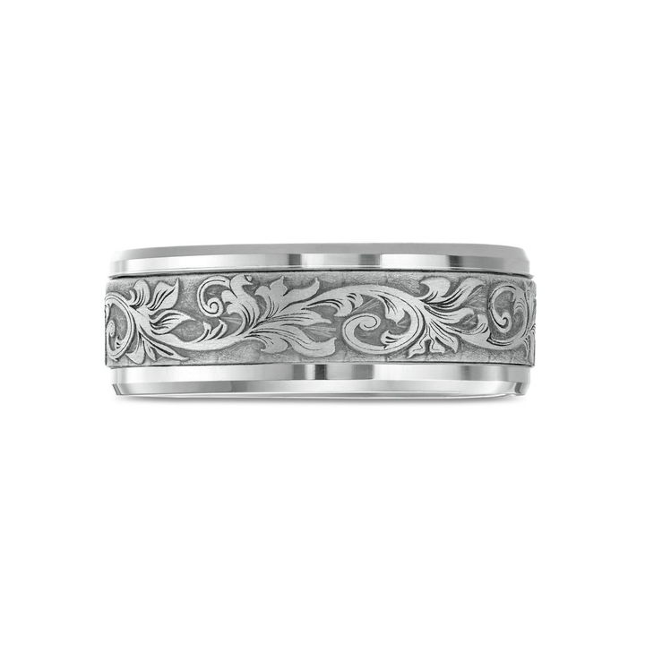 Carved Filigree 8mm Wedding Band In White Gold 14K