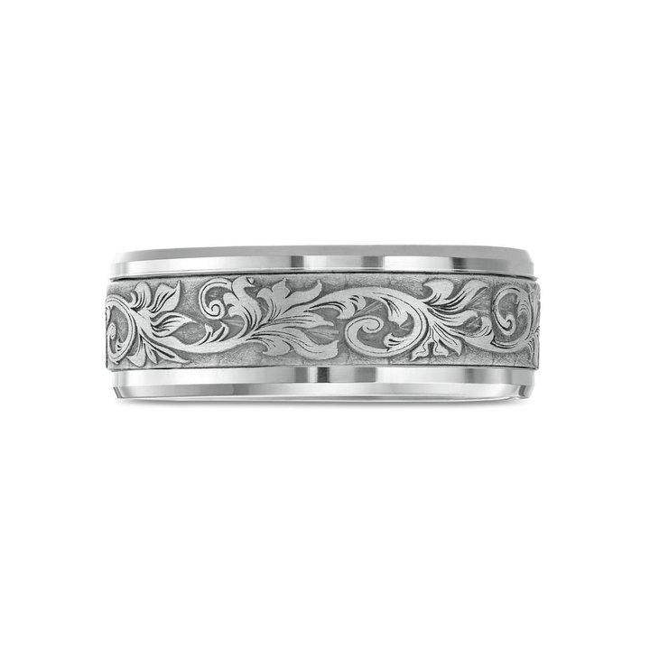 Carved Filigree 8mm Wedding Band In White Gold 14K