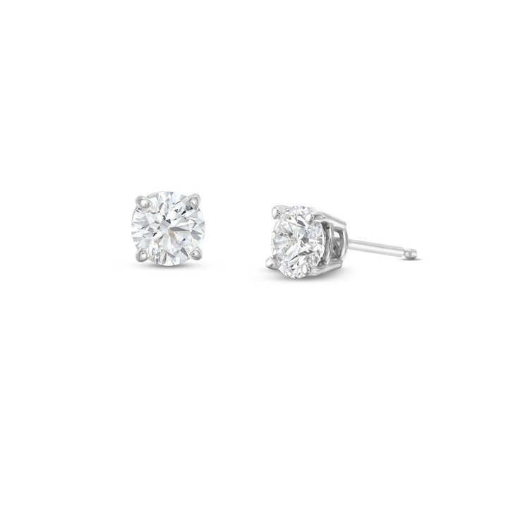 Four Prong Round Lab Grown Diamond Stud Earrings In White Gold 14K