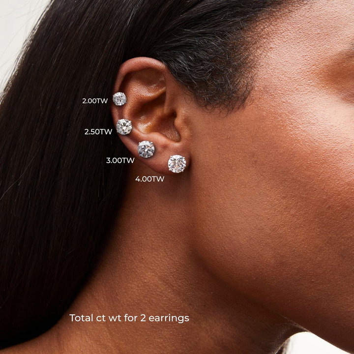 Four Prong Round Lab Grown Diamond Stud Earrings In White Gold 14K