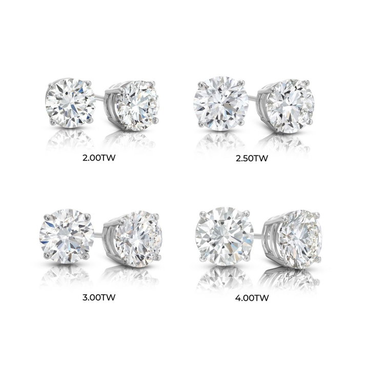 Four Prong Round Lab Grown Diamond Stud Earrings In White Gold 14K