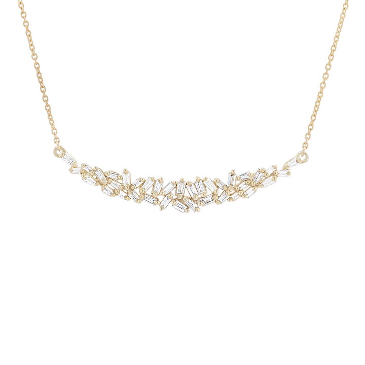 Yellow Gold 14K Baguette Diamond Curve Bar Pendant