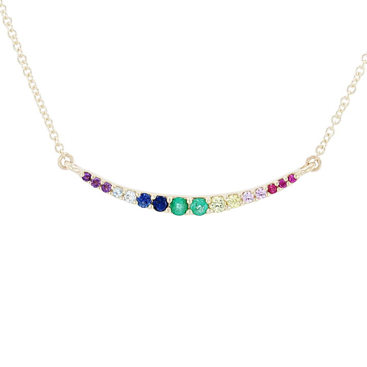 Yellow Gold 14K Rainbow Sapphire Curve Pendant