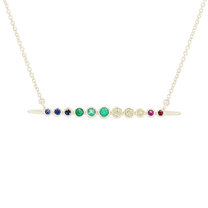 Yellow Gold 14K Rainbow Sapphire Bar Pendant