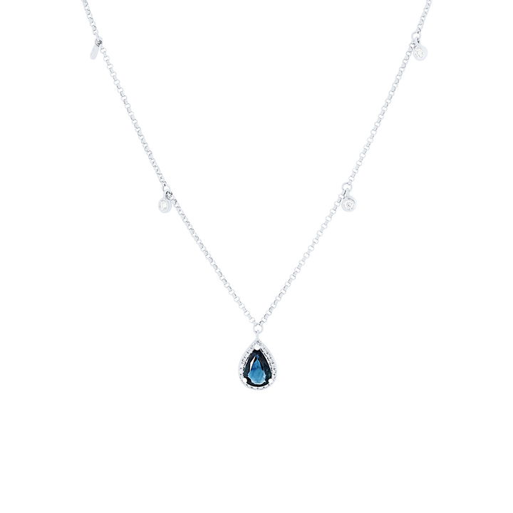 Sapphire and Diamond Station Necklace In White Gold 14K
