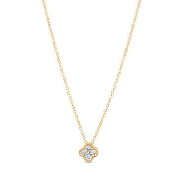 Milgrain Border Diamond Clover Pendant In Yellow Gold 14K