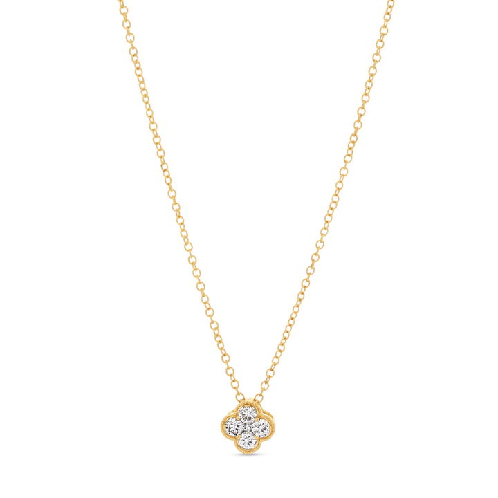 Milgrain Border Diamond Clover Pendant In Yellow Gold 14K