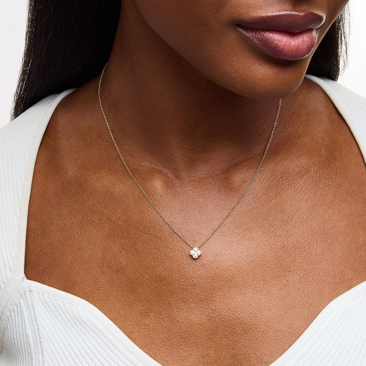 Milgrain Border Diamond Clover Pendant In Yellow Gold 14K
