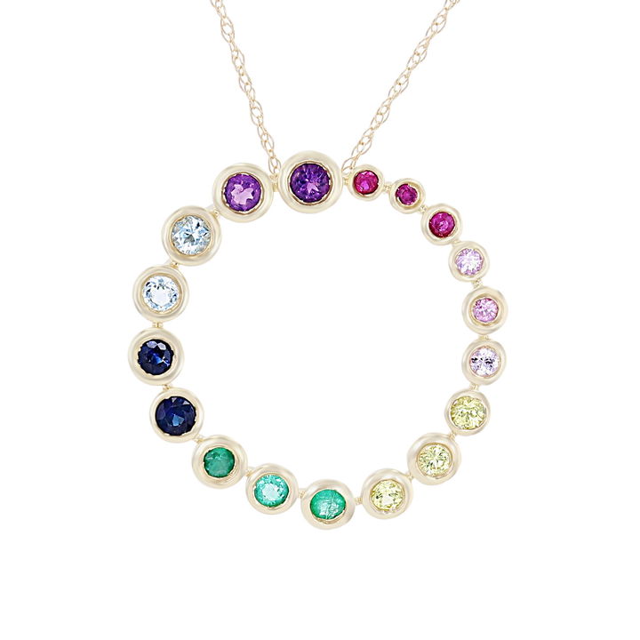 Yellow Gold 14K Rainbow Sapphire Circle Pendant