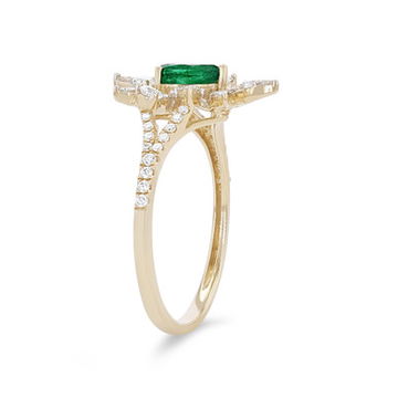Emerald and Diamond Abstract Halo Ring