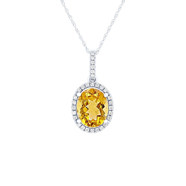 White Gold 14K Citrine and Diamond Halo Pendant