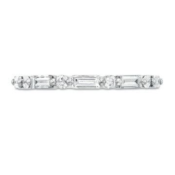 Alternating Baguette and Round Diamond Wedding Band by Adorette In White Gold 14K