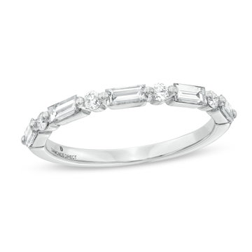 Alternating Baguette and Round Diamond Wedding Band by Adorette In White Gold 14K