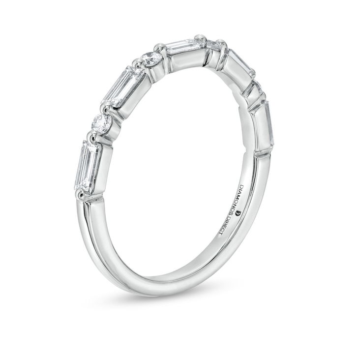 White Gold 14K Alternating Baguette and Round Diamond Wedding Band by Diamonds Direct Designs