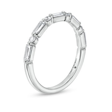 Alternating Baguette and Round Diamond Wedding Band by Adorette In White Gold 14K