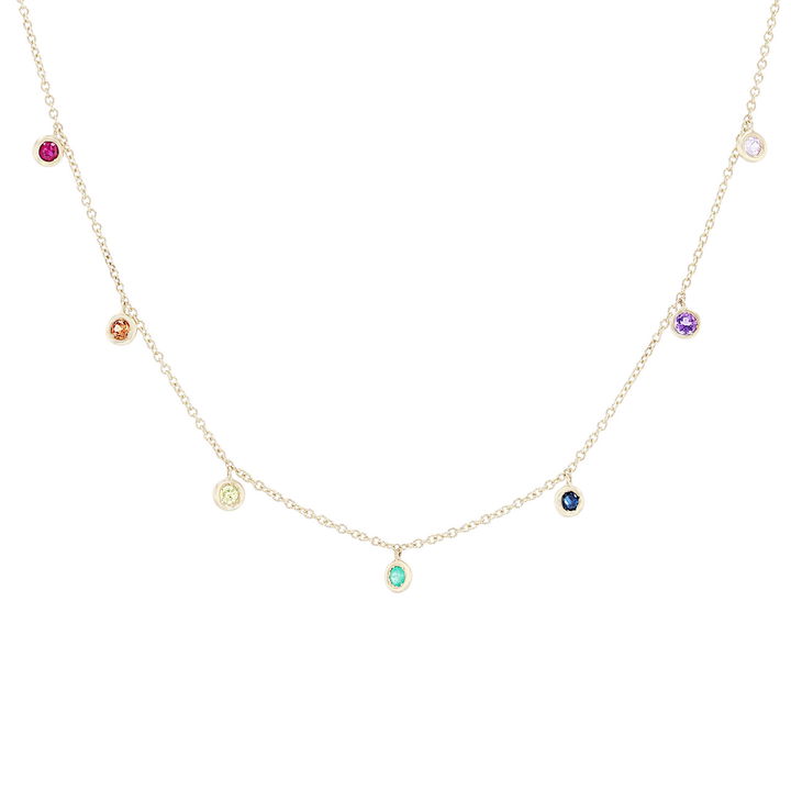 Yellow Gold 14K Rainbow Sapphire Station Necklace