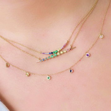 Rainbow Sapphire Station Necklace In Yellow Gold 14K