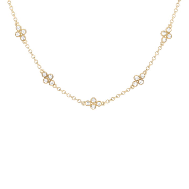 Clover Diamond Station Necklace In Yellow Gold 14K