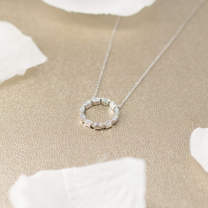 Baguette Diamond Circle Pendant In White Gold 14K